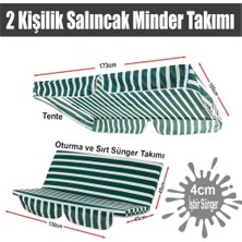 Vip Home Concept 2 Kişilik Salıncak Minder Takımı Süngerli Yeşil Beyaz Renkli Tente ile