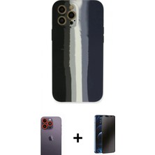 Pileli Store Pilelistore™ iPhone 12 Pro Kılıf Yadigar Çizgi - Siyah 3D Antistatik Hayalet Cam Ekran Koruyucu + Neon Fosforlu Kamera Lens - Tu