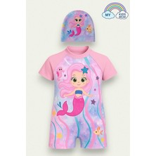 My Kids Wear Dalgıç Kumaş Gizli Fermuarlı Boneli Karakter Desenli Kız Çocuk Mayo