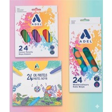 Adel 24'lü Boya Seti 24X3- Kuru Boya 24'lü-Pastel Boya 24'lü-Sulu Boya 24'lü