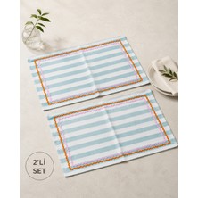 Beige & Stone Mavi Çizgili Pembe - Turuncu Biyeli Amerikan Servisi 2'li Set 33X44 cm Sofra ve Masa Düzeni Dekoru