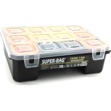 Super-Bag CUBE-100 Organizer Balıkçı Malzeme Kutusu Sağlam Plastik Yapı ve 9 Göz ile Kullanışlı