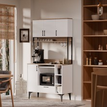 MEZZA 5260 COFFEMATE Kahve Köşesi 105 cm Çok Amaçlı Dolap Kiler Mutfak Dolabı Sepet Beyaz