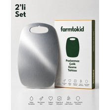 Farmtokid Paslanmaz Çelik Kesme Tahtası Oval 2'li Set – 304 Kalite