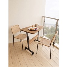 servetavcı Yükseklik Ayarlı - Dar Balkonlar Için Kahvaltı Sehpası - Atlantik Çam (Tekerli) 60X40 Oval Kenar