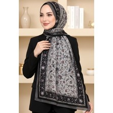 Hadiora Kadın Siyah Gri Çiçek Desenli Soft Şal