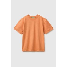 United Colors Of Benetton Erkek Çocuk Turuncu Arkası Baskı Detaylı Bisiklet Yaka T-Shirt 6-14 Yaş