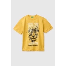 United Colors Of Benetton Erkek Çocuk Hardal Sarısı Önü Baskı Detaylı Bisiklet Yaka T-Shirt 6-14 Yaş