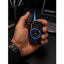Kesene Premium Saatli LED Işıklı Jet Alevli Metal Çakmak Özel Lüks Çakmak Prestij Hediye Dolu Gönderim Füme