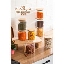 Porsima 1-4 Bambu Vakumlu Kapaklı Yuvarlak Cam 8li Kavanoz Seti Saklama Kabı 750ML 10X12CM