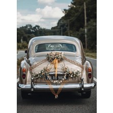Lora Wedding Gelin Arabası Cam Yazısı İsme Özel 38cm Beyaz | Çiçek Desenli, “Just Married” ve İsimleriniz Yazılı Düğün, Nikah, Nişan İçin Araba Cam Yazısı Sticker, Folyo, Vinil