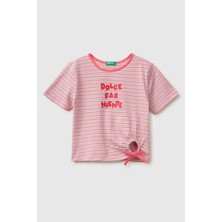 United Colors Of Benetton Kız Çocuk Kırmızı Mix Önü Düğümlü Baskılı Regular Fit T-Shirt 6-14 Yaş