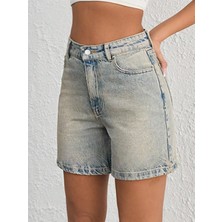 Kadın Açık Kahverengiyüksek Bel Denim Jean Şort