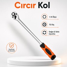 Badem10 Cırcır Kolu 1/4 273MM 72 Diş Profesyonel Lokma Anahtarı Uzun Tip El Aleti Sağ Sol Uyumlu