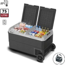 EstoreBox Iceco MCD75D 12/24VOLT 75 Litre Kompresörlü Çift Bölmeli Tekerlekli Oto Buzdolabı/dondurucu