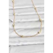 Mey Ithalat® cm 14K Gold Renk Topçuklu Burgu Zincir Model 60 cm Kadın Kolye