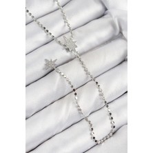 Mey Ithalat® Pirinç Zirkon Taşlı Ezme Zincirli Kutup Yıldızı Model Gümüş Renk Y Kolye