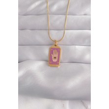 Mey Ithalat® 316L Çelik Gold Renk Mor Mineli El Figür Tarot Kolye