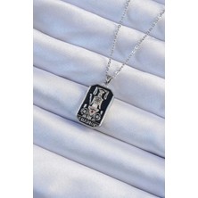 Mey Ithalat® 316L Çelik Zincir Gümüş Renk Siyah Mineli Tarot Kolye