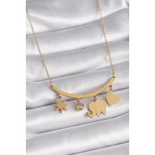 Mey Ithalat® 316L Çelik Gold Renk Fil Figür Zirkon Taş Detay Kadın Kolye