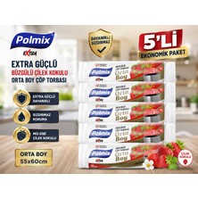Polmix Çöp Torbası Büzgülü Çilek Kokulu Orta Boy 55*60 5li