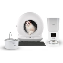 Whirtz Akıllı Otomatik Kedi Tuvaleti, Mama Kabı ve Su Pınarı 3'lü Pet Ürünleri Seti