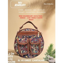 NV JEWELRY Yuvarlak Bohem Desenli Çok Renkli Çanta
