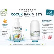 PUREBIEN SKIN LAB 2 Li Set %100 Doğal Çocuk Köpük Kastil Sabunu ve Doğal Roll On Deodorant Erkek–beyazlatıcı Etki, Ter Kokusu Önleyici, Alkolsüz, Vegan, Leke Bırakmaz