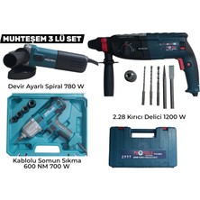 GVN PROTOOLS Profesyonel 3'lü Muhteşem Set - 2.28 Kırıcı Delici Hilti 1200 W, Devir Ayarlı Spiral 780 W ve Somun Sıkma 600 Nm