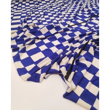 Kumaş Parça Lacivert Ekru Panolu Jarse Kumaş Esnek Yumuşak Mayo, Elbiselik & Eteklik 130X130CM (Her Pano)
