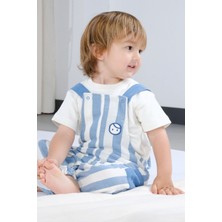 Little Gusto Organik Pamuk Müslin Bebek Salopet Mavi Çizgili