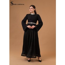 SASILVA Taş Aksesuarlı Dantel Detaylı Uzun Kadın Elbise  1799