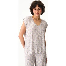 Penti Lila Ella Baskılı Pötikare Desenli Kısa Kollu Tişört Pijama Üstü