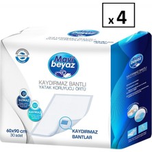 Mavi Beyaz 4 Paket (120 Adet) Mavi Beyaz Yatak Koruyucu Örtü Kaydırmaz 60X90 30'lu Paket