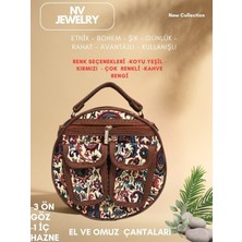 NV JEWELRY Yuvarlak Bohem Desenli  Kahve Rengi Çanta