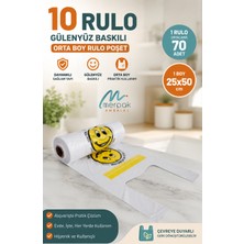 Merpak Ambalaj Gülenyüz Baskılı Rulo Poşet Orta Boy 10 Rulo Hışır Atlet Poşet Market Manav Poşeti