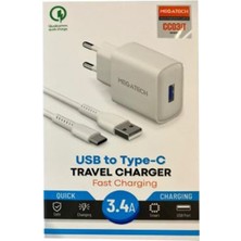 Megatech CC-03 (MT-Ct34 )3.4A Type-C Usb Kablo+ Ev Şarj Adaptör Hızlı Şarj