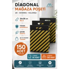 Çizgili Siyah Poşet (No 2) 150 Adet 26X38 cm Takviyeli Diagonal Poşet Mağaza Poşeti