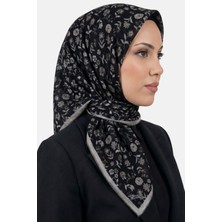 Hadiora Kadın Siyah Bej Çiçekli Organik Pamuk Soft Eşarp