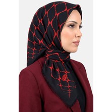 Hadiora Kadın Siyah Kırmızı Geometrik Desenli Flamlı Dimi Eşarp