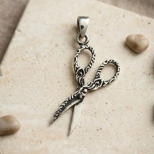Ebrar Silver Gümüş Makas Kolye Ucu 925 Ayar Gümüş Makas Figürlü Unisex Kolye Çift Taraflı Makas Kolye Ucu