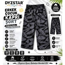 Dyzstar Erkek Çocuk Yaprak Desenli Kapri Şort Siyah Gri Yazlık Rahat Kalıp 10-11-12-13 Yaş