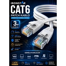 Iron Star Cat6 Patch Kablo 3 Metre / 3 Metre Internet Kablosu / RJ45 Ethernet Kablosu / Cat6 Ağ Kablosu 3m / Modem Router Kablosu / Bilgisayar Internet Kablosu Cat6 / Lan Kablosu / Switch Bağlantı Kablosu Cat6