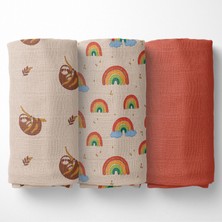 Poema & Rosa 3'lü Kutu Müslin Örtü 110 cm x 80 cm 100% Organik Pamuk | Süper Yumuşak | Yavaş Hayvan
