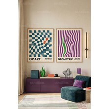 Tontilika Optik Illüzyon ve Geometrik Sanat 2'li Ahşap Çerçeveli Tablo Seti