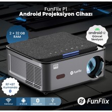 Funflix P1A Android 4K Destekli LED Full Hd Projeksiyon Cihazı, 2gb Ram 32 GB Depo, Bluetooth Kumanda, 150W Lamba, 300 Inç Görüntü