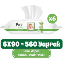 Pure Baby Organik Bambu Yenidoğan Islak Mendil 6’lı Paket (6×90 = 540 Yaprak) – Vegan