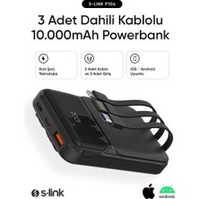 S-link P104 10000mAh PRM Dahili Kablolu HSC22.5W+PD20W Siyah LCD Taşınabilir Pil Şarj Cihazı Powerbank