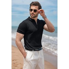 Madmext Siyah Regular Fit Polo Yaka Triko Erkek Tişört E7503