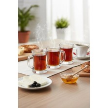 Bereketli Store Lav Zen 3'lü Kulplu Cam Bardak | Çay, Kahve ve Sıcak Içecek Bardağı